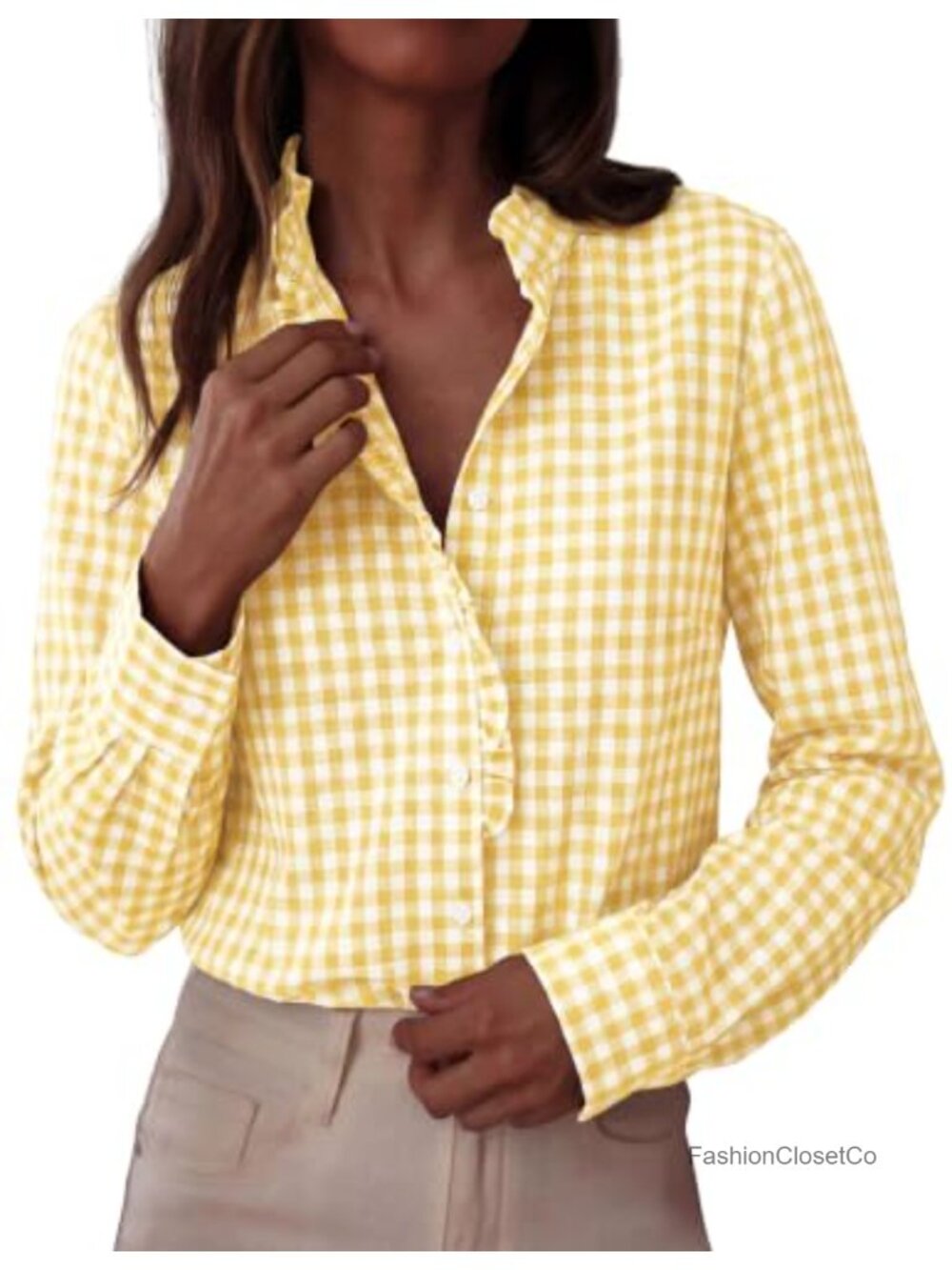 Women's Cotton Long Sleeve Button Down Shirt Work Office